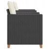  3 részes fekete polyrattan és akácfa bisztrószett párnákkal