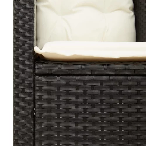  3 részes fekete polyrattan és akácfa bisztrószett párnákkal