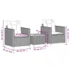  3 részes fekete polyrattan és akácfa bisztrószett párnákkal