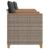  3 részes szürke polyrattan és akácfa bisztrószett párnákkal