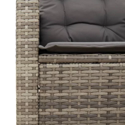  3 részes szürke polyrattan és akácfa bisztrószett párnákkal
