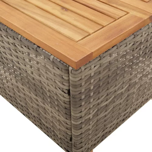  3 részes szürke polyrattan és akácfa bisztrószett párnákkal