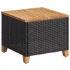  fekete polyrattan és akácfa kerti asztal 45 x 45 x 37 cm