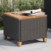  fekete polyrattan és akácfa kerti asztal 45 x 45 x 37 cm