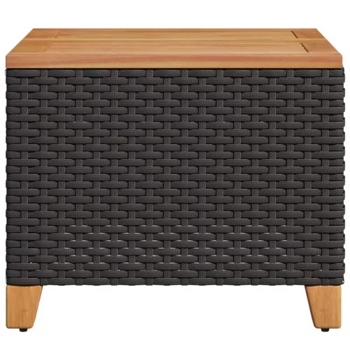  fekete polyrattan és akácfa kerti asztal 45 x 45 x 37 cm