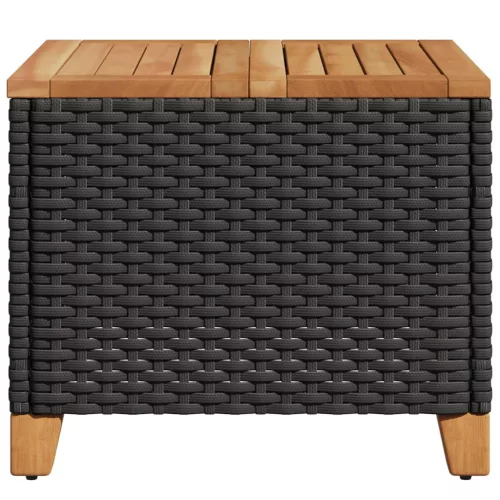  fekete polyrattan és akácfa kerti asztal 45 x 45 x 37 cm