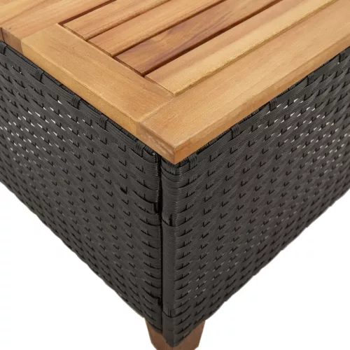  fekete polyrattan és akácfa kerti asztal 45 x 45 x 37 cm