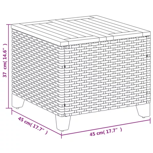  fekete polyrattan és akácfa kerti asztal 45 x 45 x 37 cm
