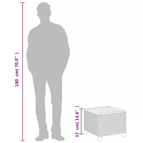  fekete polyrattan és akácfa kerti asztal 45 x 45 x 37 cm