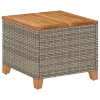  szürke polyrattan és akácfa kerti asztal 45 x 45 x 37 cm