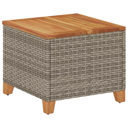  szürke polyrattan és akácfa kerti asztal 45 x 45 x 37 cm
