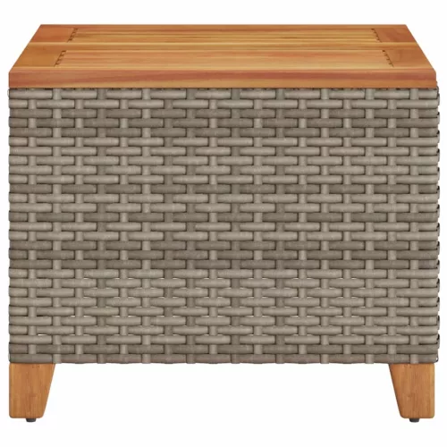  szürke polyrattan és akácfa kerti asztal 45 x 45 x 37 cm