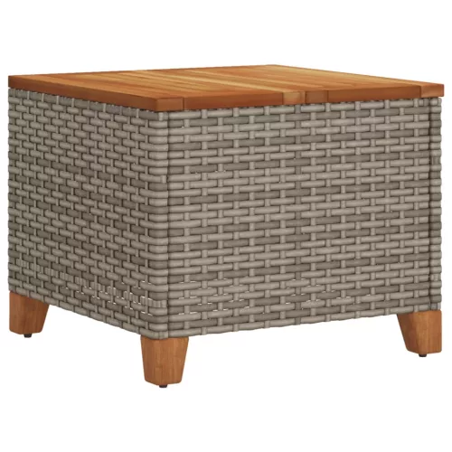  szürke polyrattan és akácfa kerti asztal 45 x 45 x 37 cm