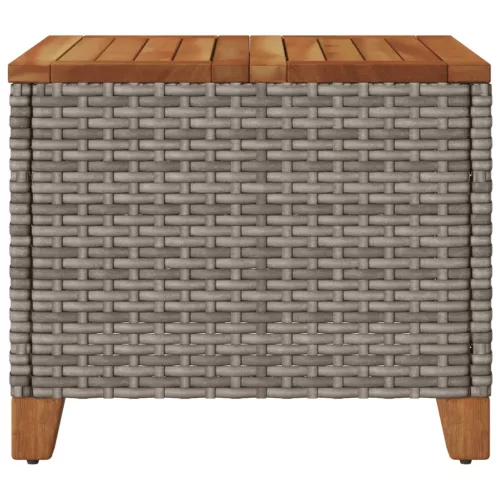  szürke polyrattan és akácfa kerti asztal 45 x 45 x 37 cm