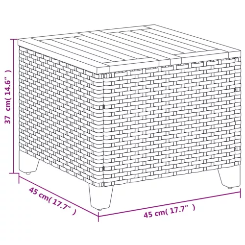  szürke polyrattan és akácfa kerti asztal 45 x 45 x 37 cm