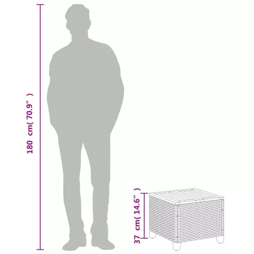  szürke polyrattan és akácfa kerti asztal 45 x 45 x 37 cm