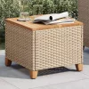  bézs polyrattan és akácfa kerti asztal 45 x 45 x 37 cm