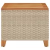 bézs polyrattan és akácfa kerti asztal 45 x 45 x 37 cm