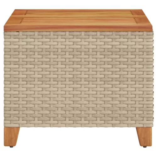  bézs polyrattan és akácfa kerti asztal 45 x 45 x 37 cm