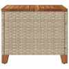  bézs polyrattan és akácfa kerti asztal 45 x 45 x 37 cm