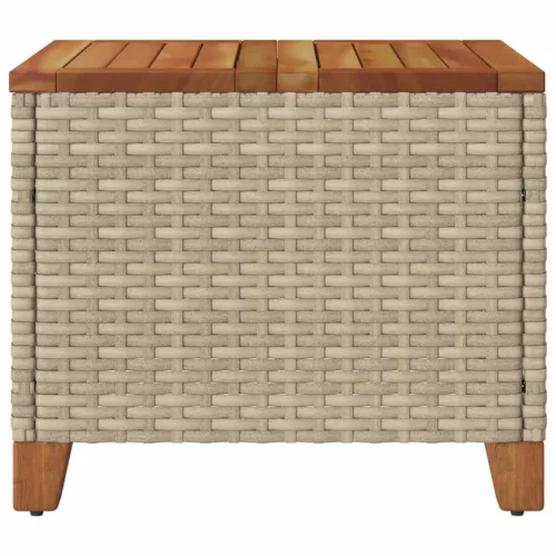  bézs polyrattan és akácfa kerti asztal 45 x 45 x 37 cm