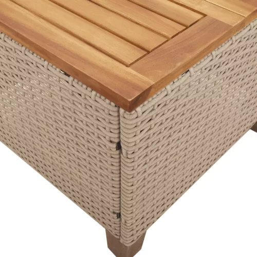  bézs polyrattan és akácfa kerti asztal 45 x 45 x 37 cm