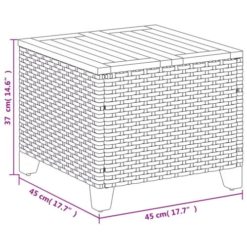  bézs polyrattan és akácfa kerti asztal 45 x 45 x 37 cm