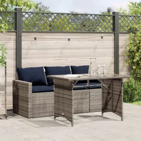   2 részes szürke polyrattan kerti étkezőgarnitúra párnákkal