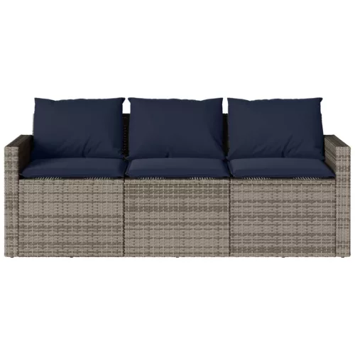  2 részes szürke polyrattan kerti étkezőgarnitúra párnákkal