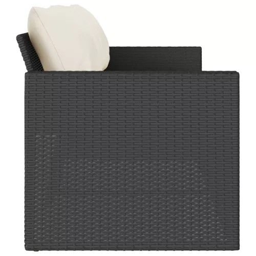  fekete 3 személyes polyrattan kerti kanapé párnákkal