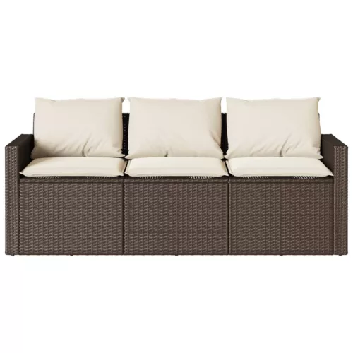  3 személyes barna polyrattan kerti kanapé párnával