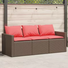  3 személyes barna polyrattan kerti kanapé párnával