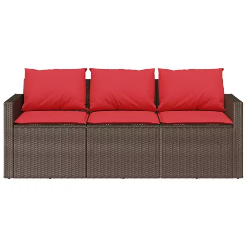  3 személyes barna polyrattan kerti kanapé párnával
