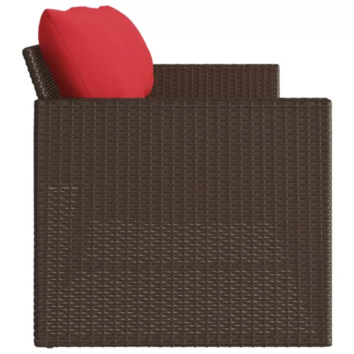  3 személyes barna polyrattan kerti kanapé párnával