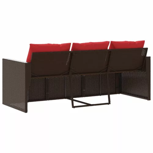  3 személyes barna polyrattan kerti kanapé párnával