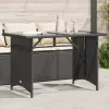  fekete polyrattan üveglapos kerti asztal 110x68x70 cm