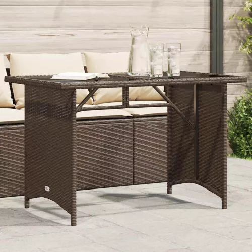  barna polyrattan üveglapos kerti asztal 110x68x70 cm