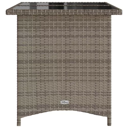  szürke polyrattan üveglapos kerti asztal 110x68x70 cm