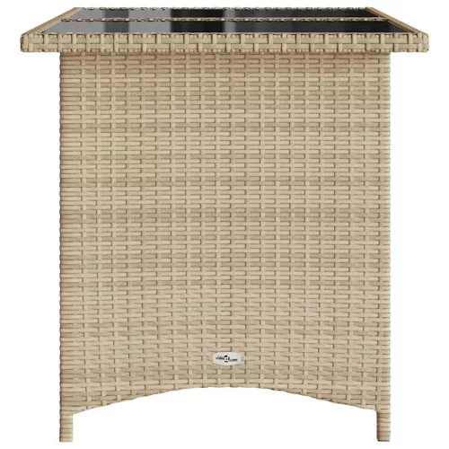  bézs polyrattan üveglapos kerti asztal 110x68x70 cm