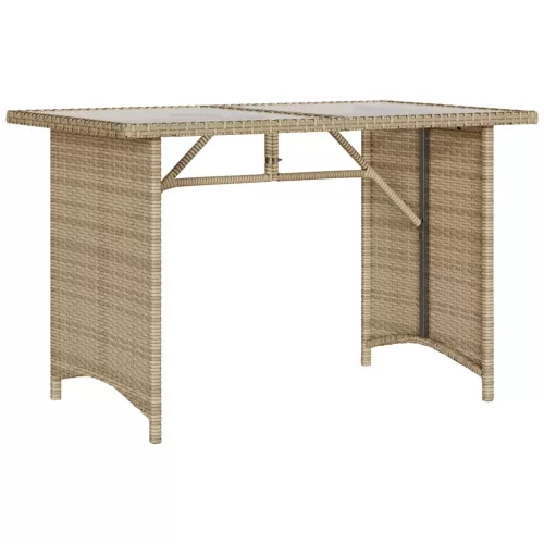  bézs polyrattan üveglapos kerti asztal 110x68x70 cm