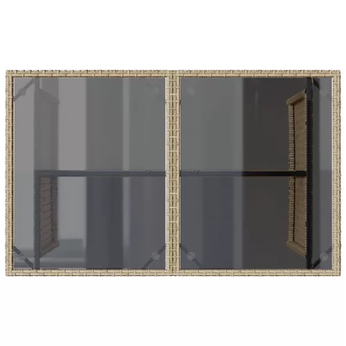  bézs polyrattan üveglapos kerti asztal 110x68x70 cm