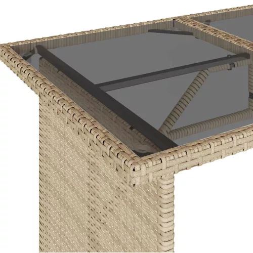 bézs polyrattan üveglapos kerti asztal 110x68x70 cm
