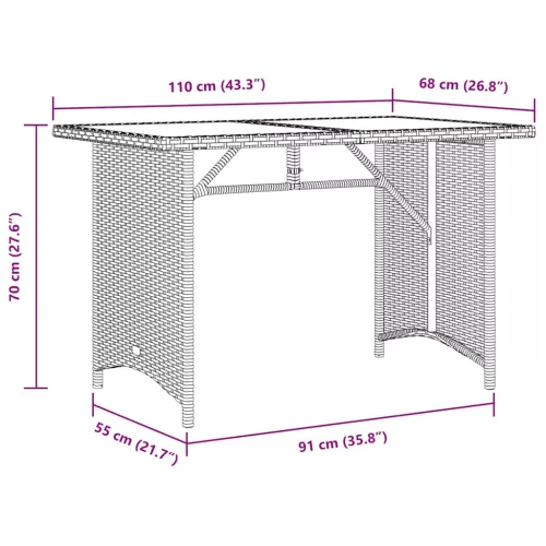  bézs polyrattan üveglapos kerti asztal 110x68x70 cm