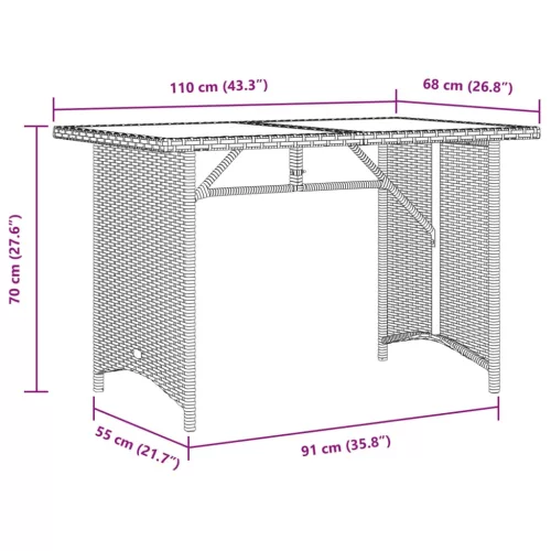  fekete polyrattan falapos kerti asztal 110 x 68 x 70 cm