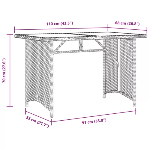  szürke polyrattan falapos kerti asztal 110x68x70 cm