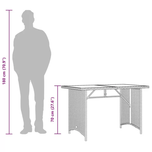  szürke polyrattan falapos kerti asztal 110x68x70 cm