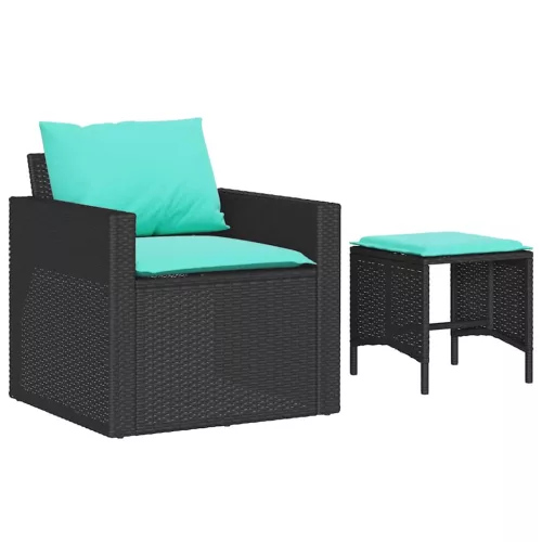 4 részes fekete polyrattan kerti ülőgarnitúra párnákkal