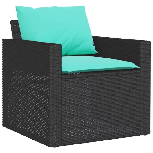 4 részes fekete polyrattan kerti ülőgarnitúra párnákkal