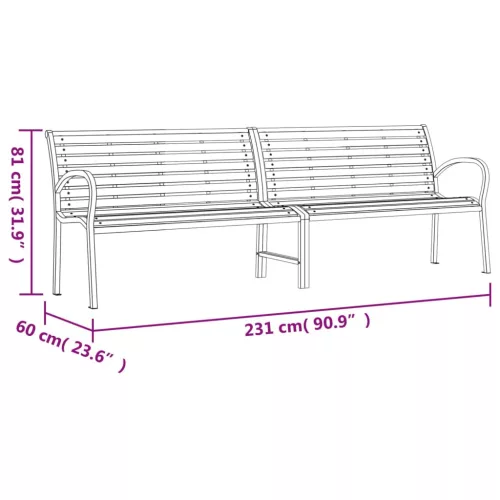  fekete acél és WPC dupla kerti pad 231 cm 