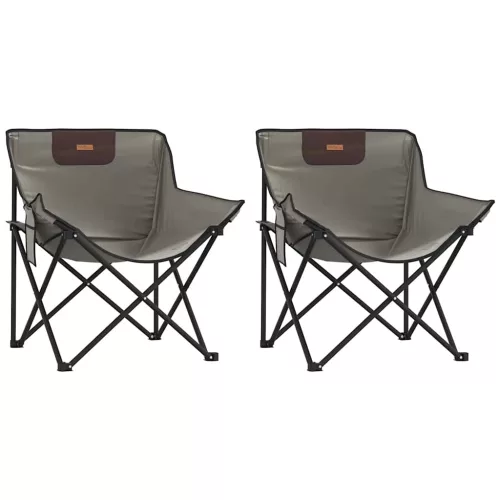  2 db szürke összecsukható kempingszék zsebbel